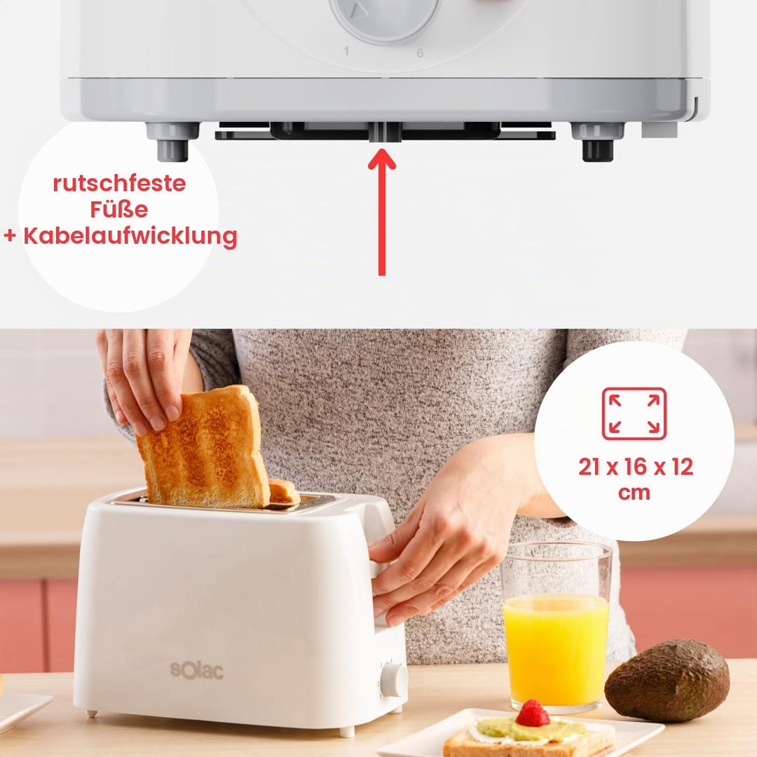 Solac - Mini-Toaster Buon Giorno 750W | 2 Schlitze für Toastbrot | 6-stufiger Bräunungsregler | Selb