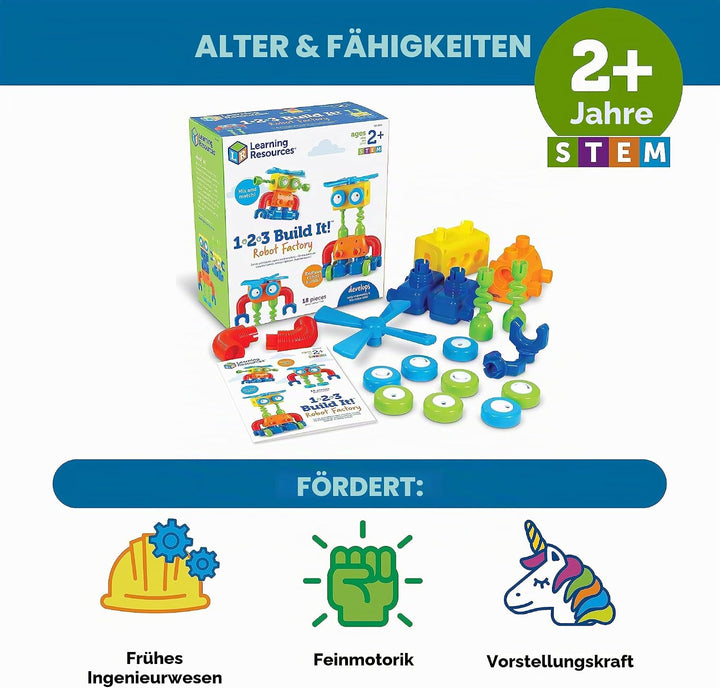 Learning Resources 1-2-3 Mach was draus! Roboterfabrik, Feinmotorik-Spielzeug, Roboter-Bausatz, Ab 2