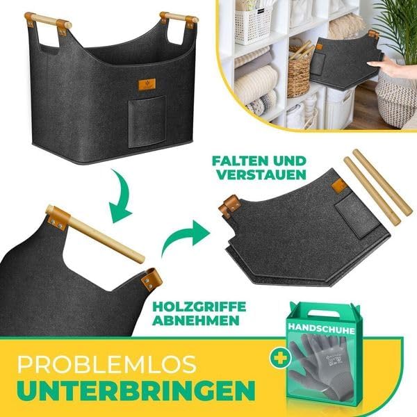 KESSER® Brennholzkorb 60 Liter | Kaminholztasche extra dicker Filz | Feuerholzkorb faltbar mit verst