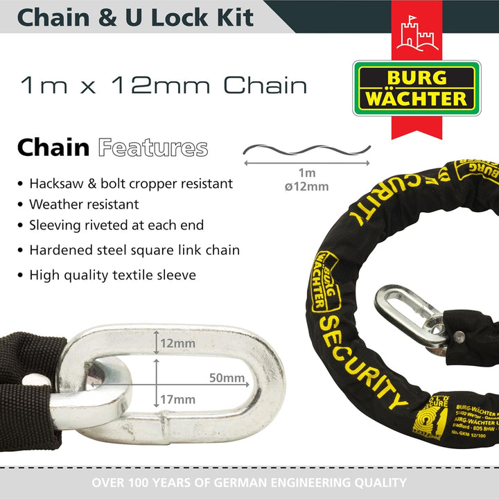 Burg-Wachter Sicherheitskette, Bodenanker, Diamantschloss, 1 m, 12 mm, Schwarz 1 m Schwarz, 1 m Schw