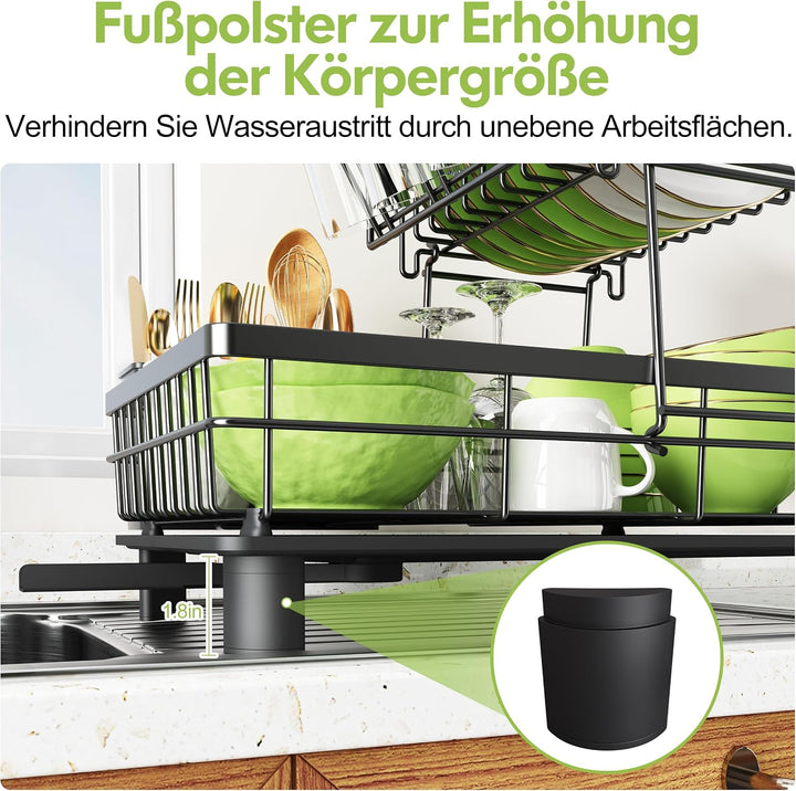 Boosiny Abtropfgestell Geschirr, Edelstahl-Geschirrabtropfgestell für Küchentheke mit Utensilienhalt