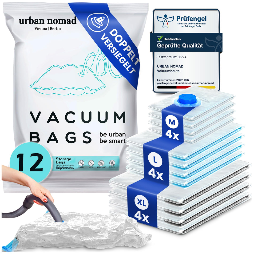 Vakuumbeutel Kleidung 12er Set 3 Grössen - Vakuum Beutel für Staubsauger Wiederverwendbar 100% Dicht