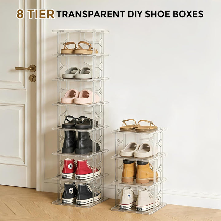 8 Stück Transparente Schuhregale, Schuhboxen Stapelbar, Abnehmbarer Schuhschrank für Hausschuhe, Tur