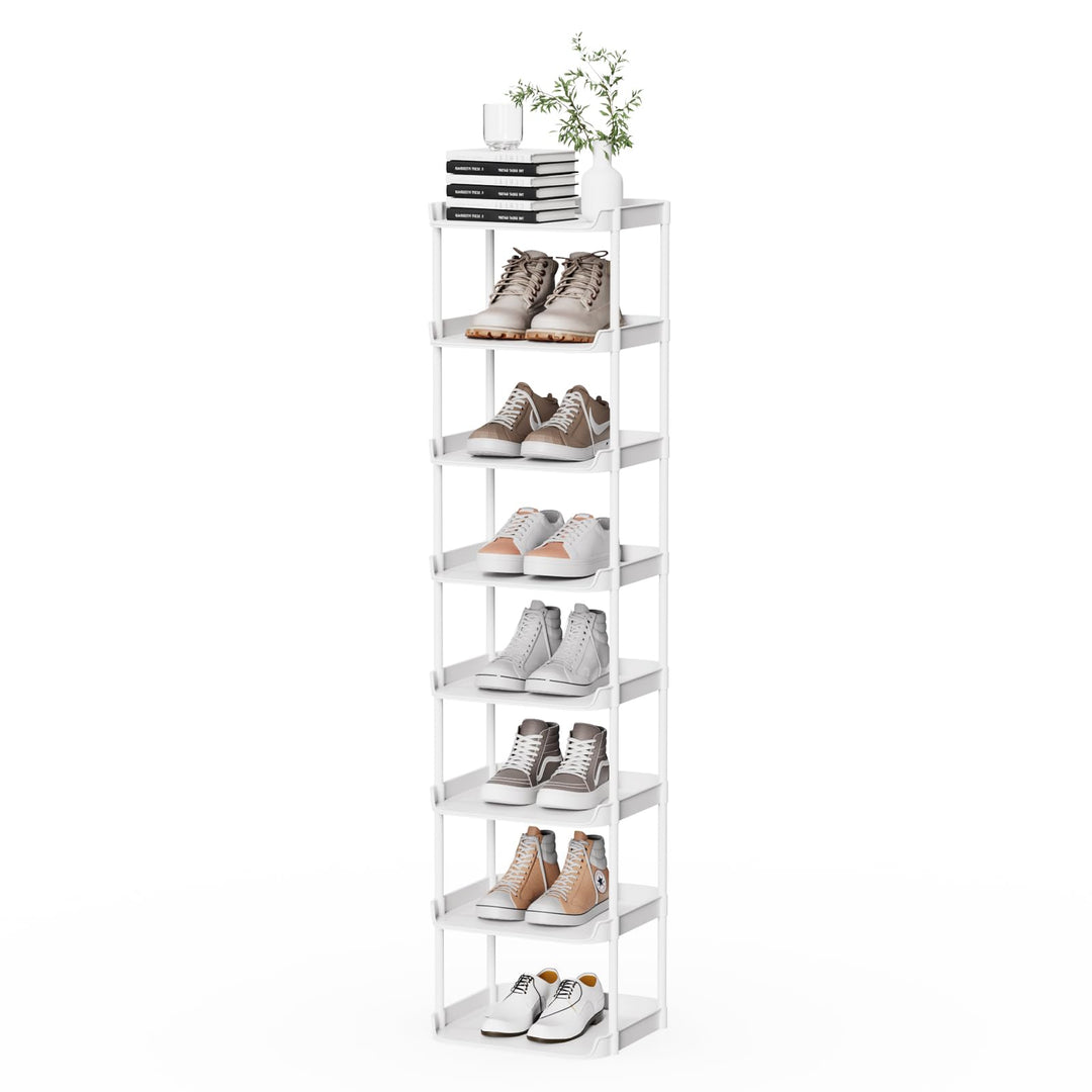8 Ebenen Schmal Schuhregal, Mehrschichtiges Hoch Schuhregale Platzsparend, Stapelbar Klein Standrega