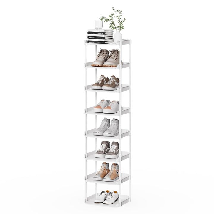 8 Ebenen Schmal Schuhregal, Mehrschichtiges Hoch Schuhregale Platzsparend, Stapelbar Klein Standrega