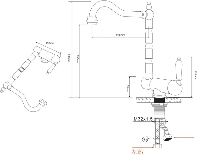 SJQKA Wasserhahn Küche Schwarz, Vorfenster Küchenarmatur Klappbar 180°,Messing Einhebel Mischbatteri