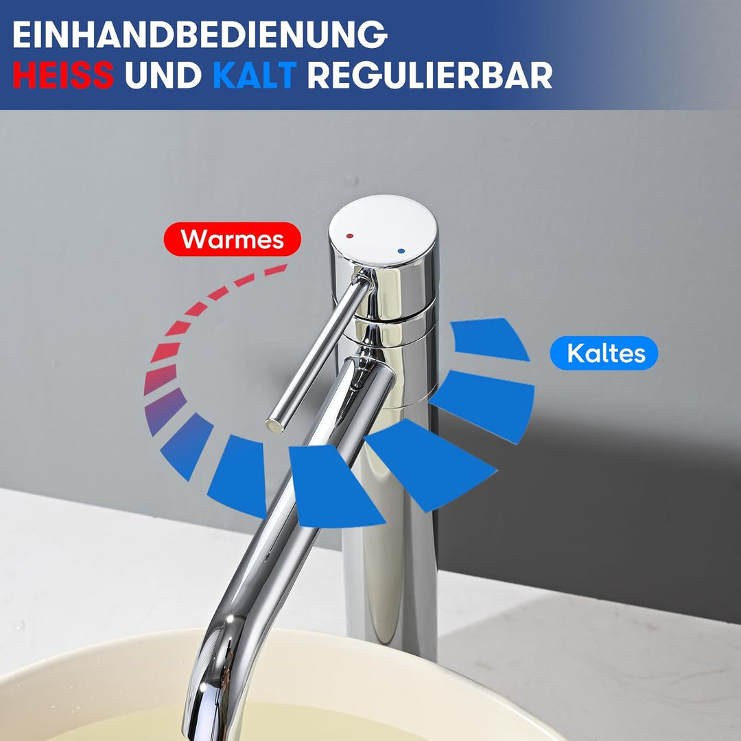 Waschtischarmatur Hoch 360° Schwenkbar BuntHaus, Wasserhahn Bad-Mischbatterie, Keramischem Ventilker