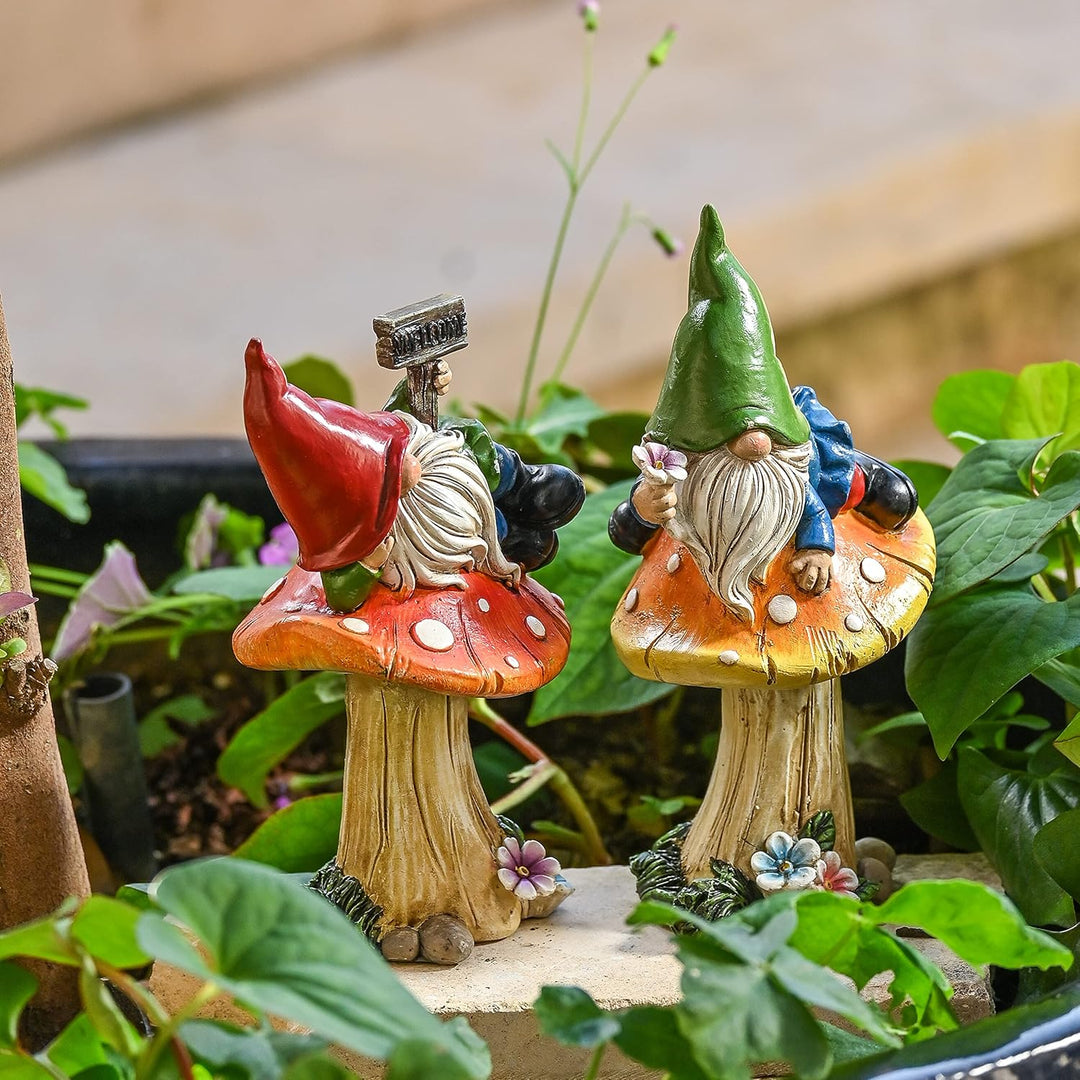 TERESA'S COLLECTIONS Lustig Gartenzwerge Gartendeko für Draussen, 2er Set Gartenfiguren Deko Garten