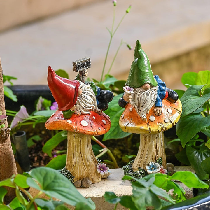 TERESA'S COLLECTIONS Lustig Gartenzwerge Gartendeko für Draussen, 2er Set Gartenfiguren Deko Garten