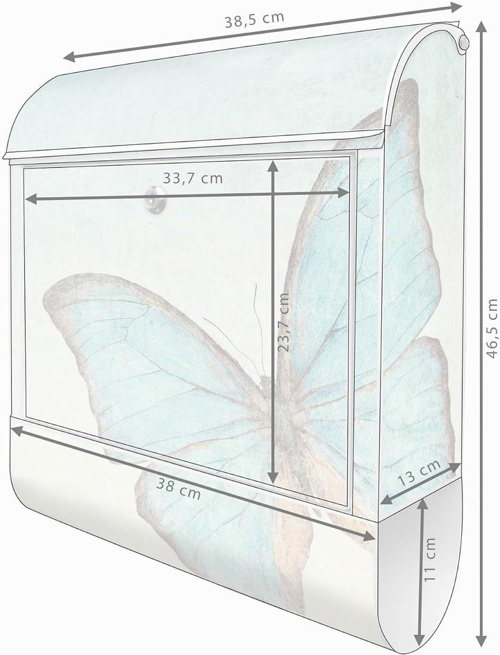 banjado® Design Briefkasten mit Motiv Blaue Schmetterlinge 39x47x14cm &amp; 2 Schlüssel - Briefkasten St