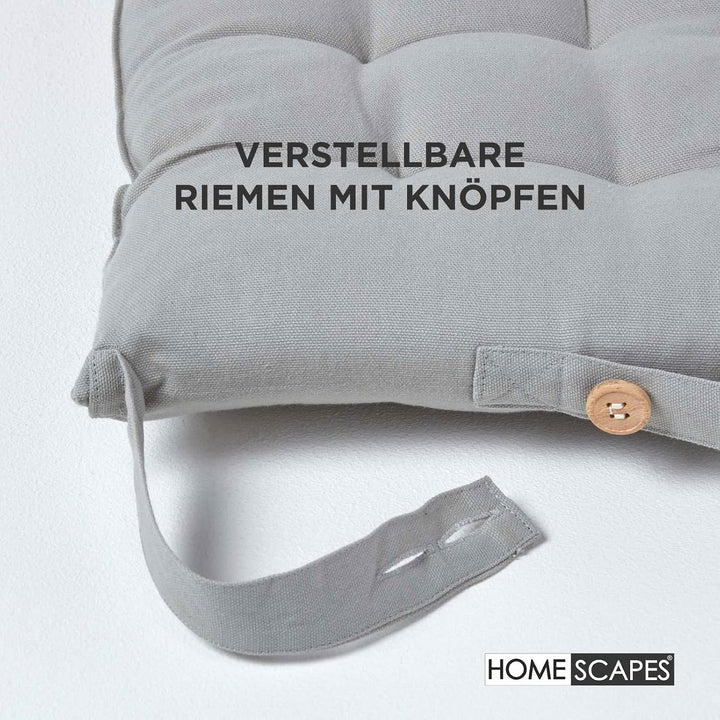 Homescapes 4er Set Stuhlkissen 40 x 40 cm, grau, Sitzkissen mit Bändern und Knopfverschluss, einfarb