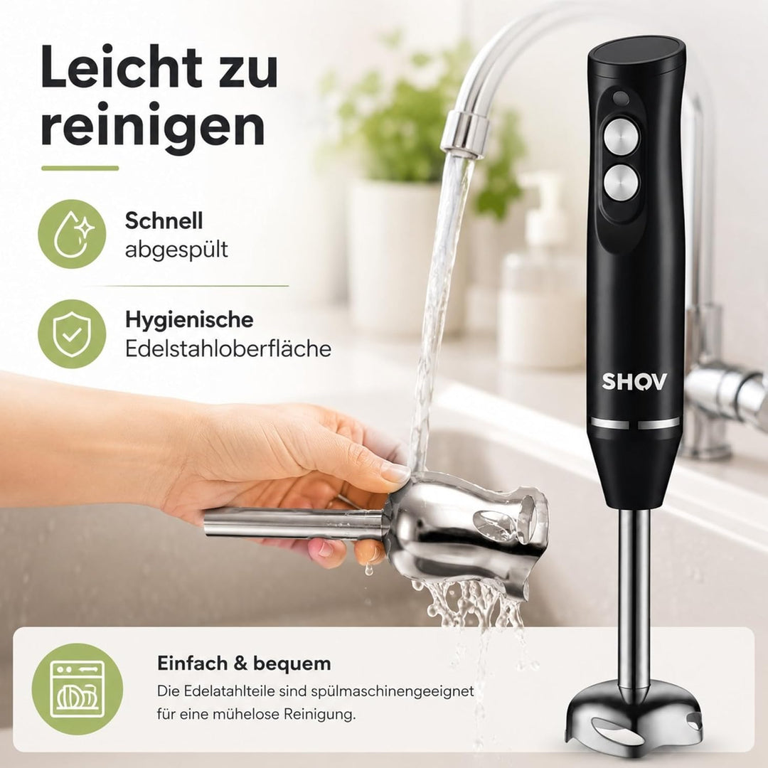 Shov Stabmixer- Hochleistungs-Stabmixer, Edelstahlklingen, 2 Geschwindigkeiten, Ergonomisches Design