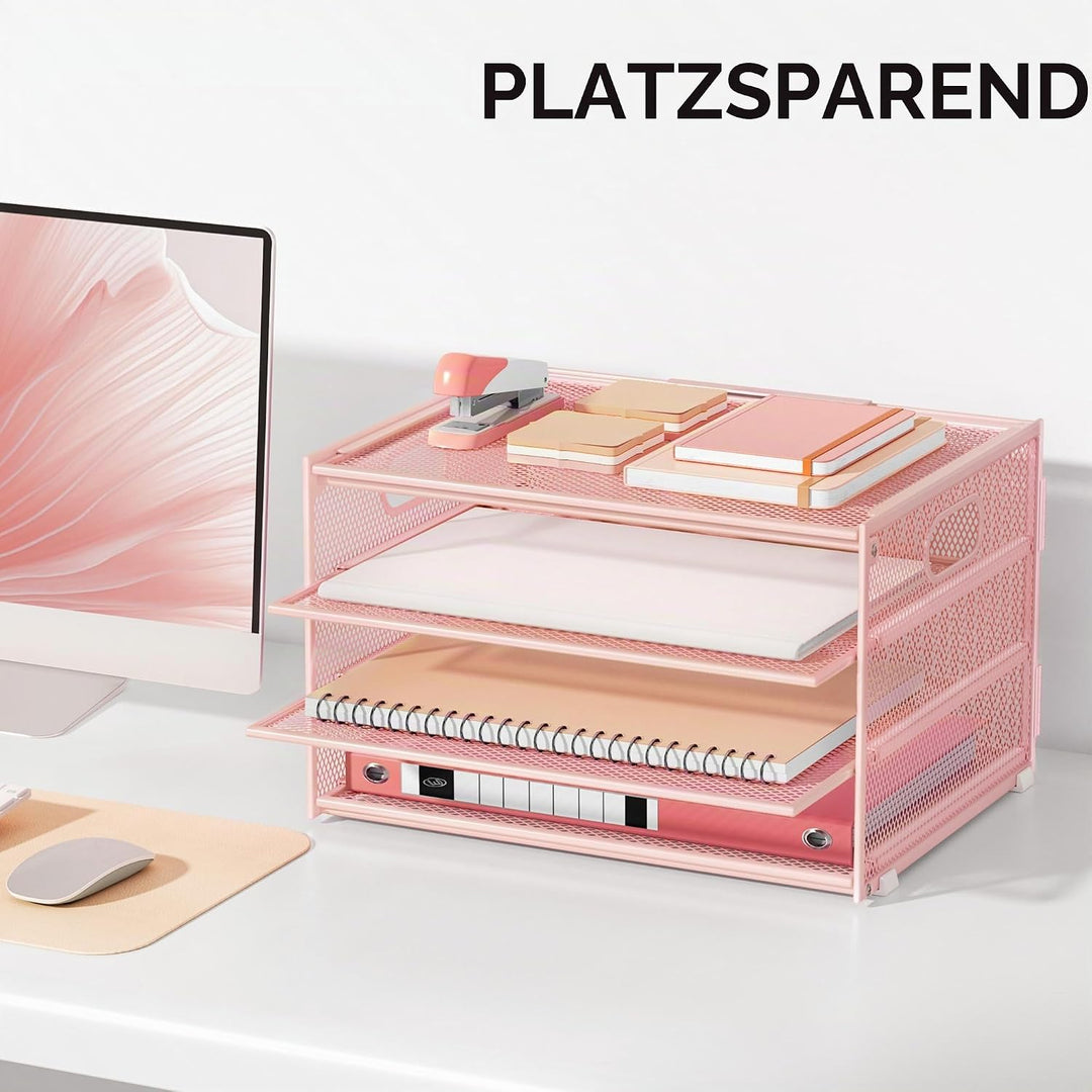 Marbrasse Schreibtisch Organizer,4-Stufiges Metall Netz-Briefablage mit Griff,Zeitungsordner,Papier