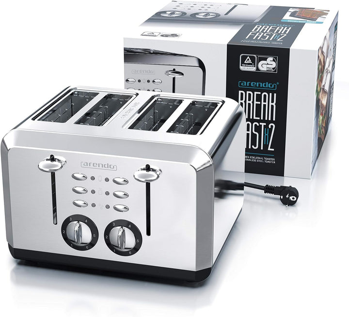 Arendo - Automatik Toaster 4 Scheiben in Edelstahl - bis zu Vier Sandwich und Toast-Scheiben - Bräun