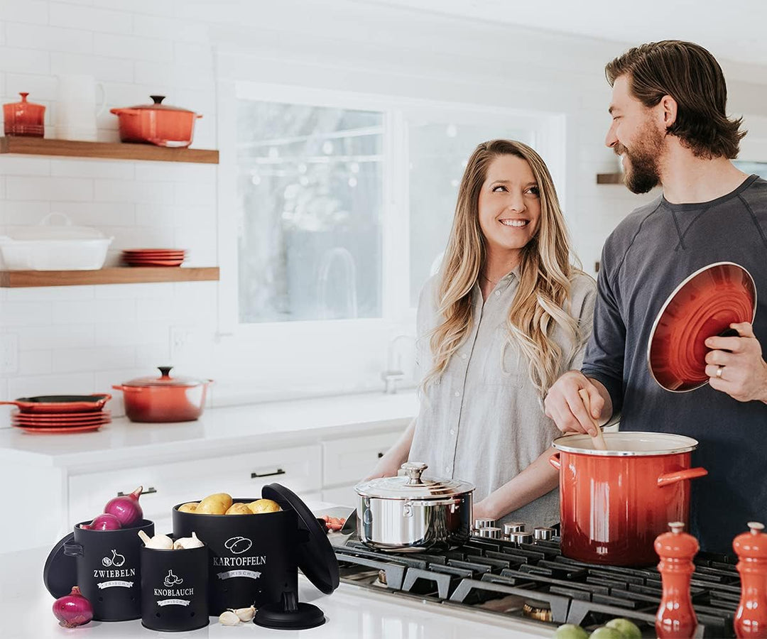 Theo&Cleo Kartoffel Vorratsdosen Set, Kartoffeltopf im Retro Design Zwiebeltopf, Grosser Vorratsbehä