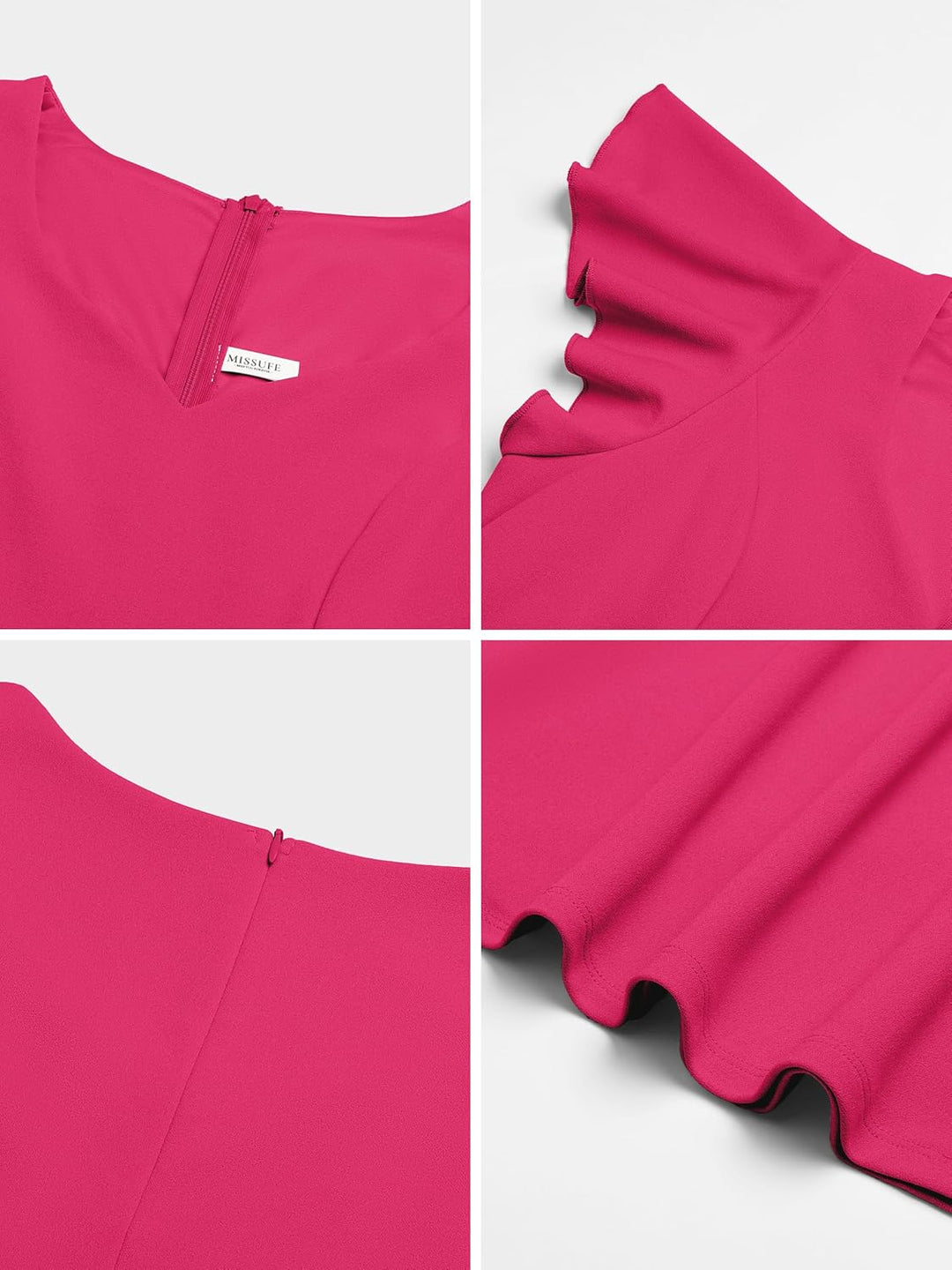 Missufe Damen Cocktailkleid Elegant Vintage Minikleid Kurz A-Linie Herzausschnitt Kleider Heisses Ro