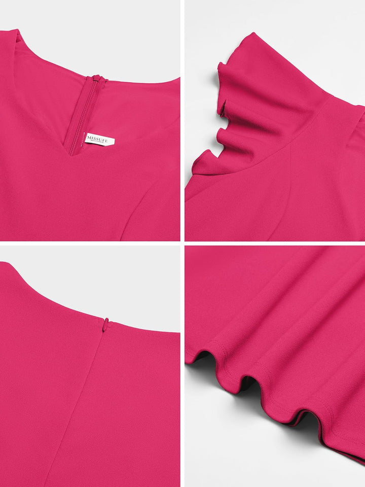 Missufe Damen Cocktailkleid Elegant Vintage Minikleid Kurz A-Linie Herzausschnitt Kleider Heisses Ro
