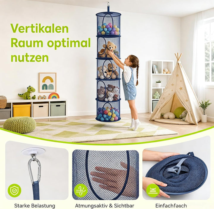Solivive 3 Stück Hängeaufbewahrung, 5 Fäche Faltbare Aufbewahrung Hängend Organizer mit 3 Haken, Plü