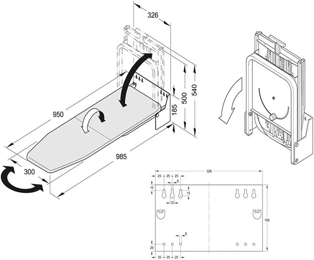 uyoyous Bügelbrett Wandmontage Klappbar ist Höhenverstellbar, 180° Drehbar Wand-Bügeltisch Faltbar B