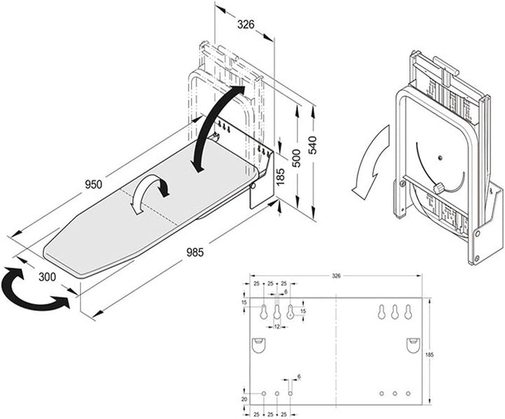uyoyous Bügelbrett Wandmontage Klappbar ist Höhenverstellbar, 180° Drehbar Wand-Bügeltisch Faltbar B