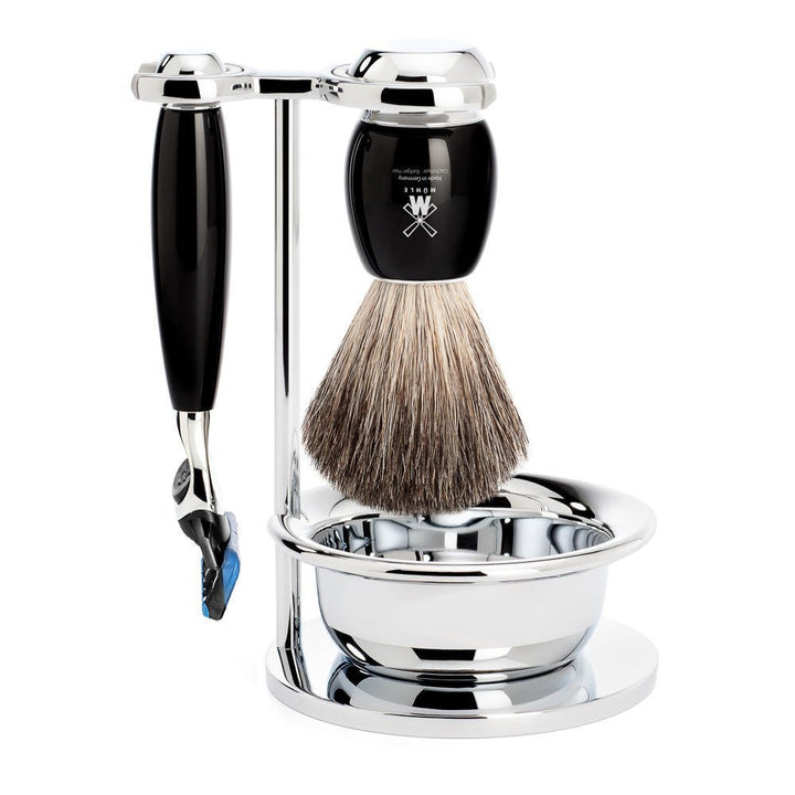 MÜHLE Rasierset mit Schale - Vivo Serie - Reines Dachshaar - kompatibel mit Gillette-Klingen - Edelh