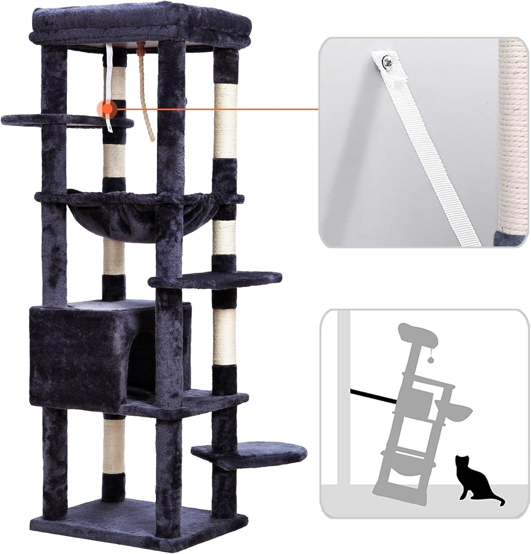 Heybly Kratzbaum, mit Decken, für grosse Katze, Katzenbaum, grosse Plattformen, Höhle, 50 x 50 x 153