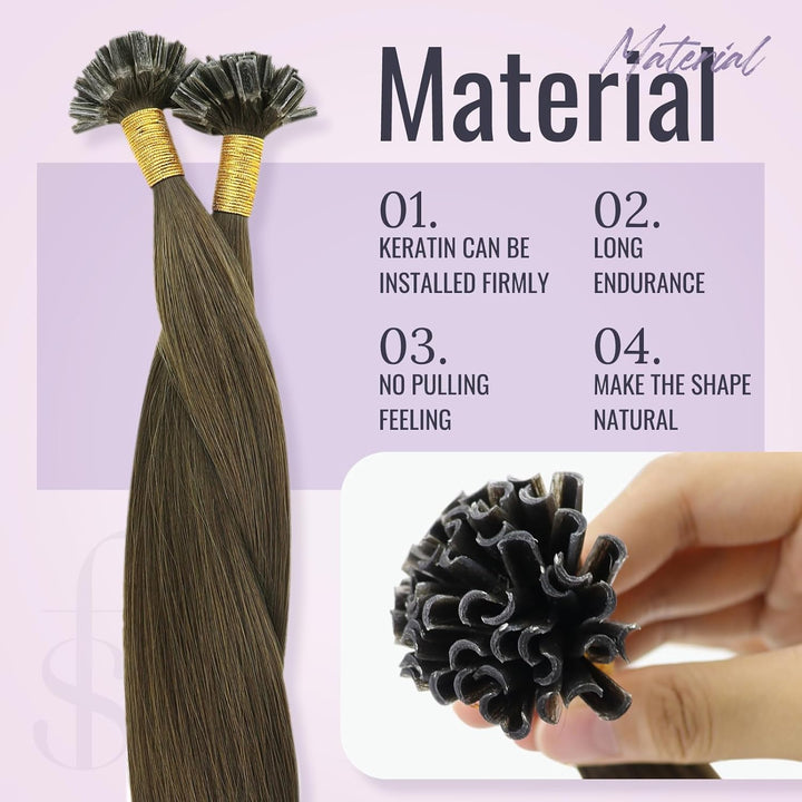 Fshine Haarverlängerung Echthaar Bondings Extensions Echthaar 35cm 50g Dunkelste Braun U Tip Hair Ex
