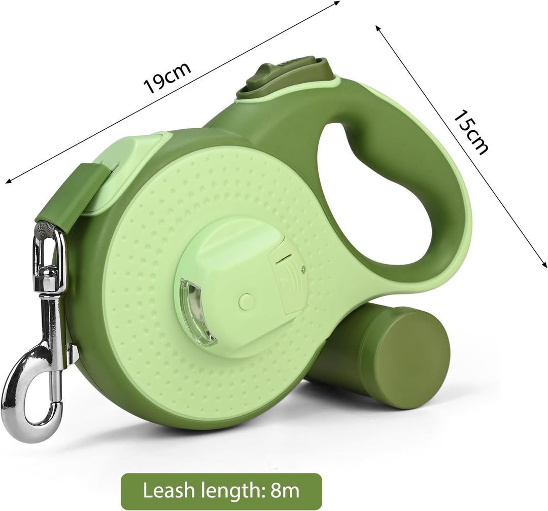 Hundeleine 8M - Hunde Leine Rollleine mit LED-Licht und Kottaschenhalter, Verknotungsfrei Leine, Sch