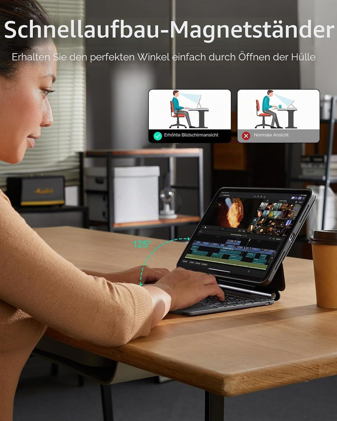 ESR Keyboard Hülle, für iPad Air 11 Zoll(M2 2024), iPad Pro 11/Air 6/5/4, Magnetischer Ständer, Fede