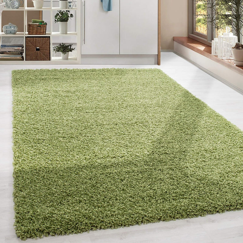 HomebyHome Teppich Wohnzimmer Shaggy Hochflor Grün Rechteckig 300x400 cm Einfarbig Design - Flauschi