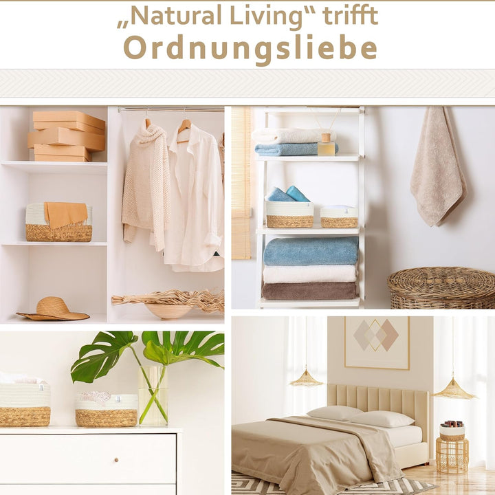 NORDIS DESIGN Aufbewahrungskörbe 3er Set aus Wasserhyazinthe und Baumwolle, Bad Aufbewahrungskorb ge