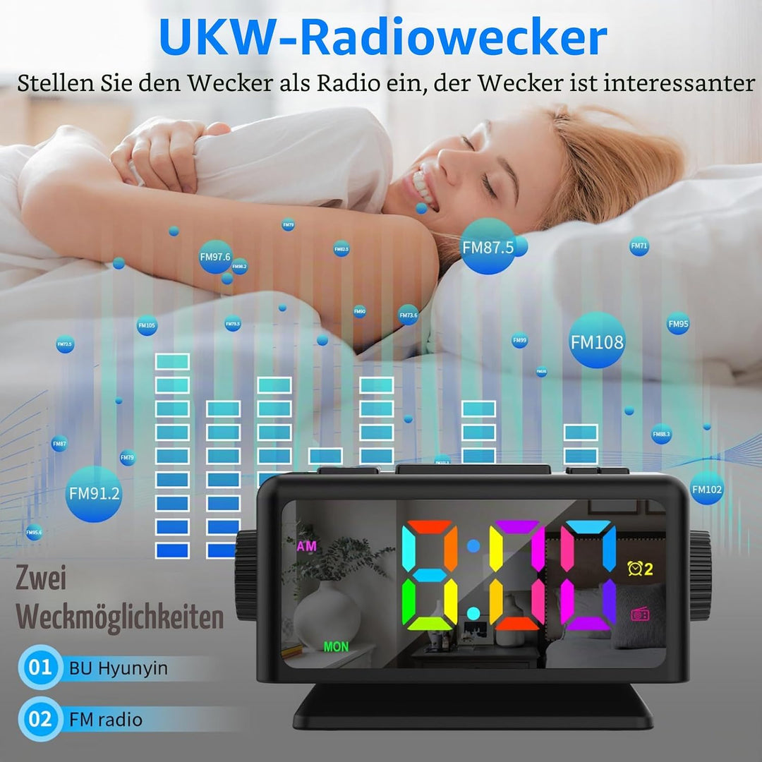 ThreeH Digitaler Wecker FM Radio Bunte Wecker Nachttisch Digitaluhr für Kinder Jugendliche Helligkei
