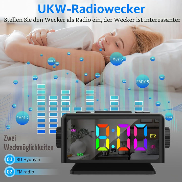 ThreeH Digitaler Wecker FM Radio Bunte Wecker Nachttisch Digitaluhr für Kinder Jugendliche Helligkei