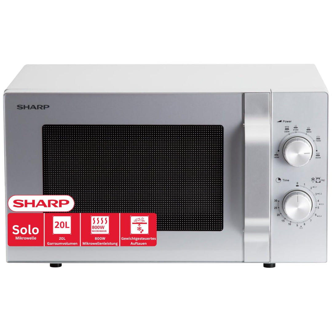Sharp R204S Solo-Mikrowelle / 20 L / 800 W / 6 Leistungsstufen / Zeitschaltuhr von 30 Minuten bis 00