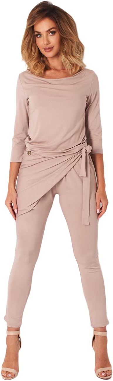 eleganter Jumpsuit mit modischem Schnitt und ausgefallenen Details (Made in EU), S Modell 2 Cappucci