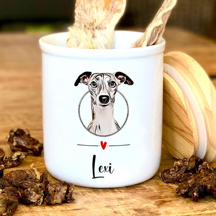 Cadouri Keramik Leckerli-Dose WHIPPET (Cartoon) - personalisiert - mit Name deines Hundes┊Snackdose