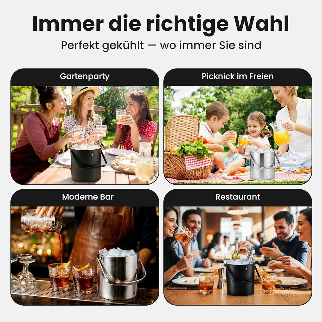 Beyond Eiswürfelbehälter mit Deckel und Zange 100% bpa frei aus Edelstahl - Eiswürfelkühler, doppelw