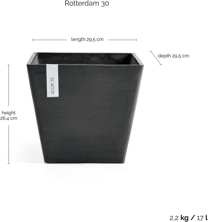 Ecopots Blumentopf Rotterdam Dunkel Grau - 30 x 30 cm quadratisch gross - Pflanzentopf aus Recycling