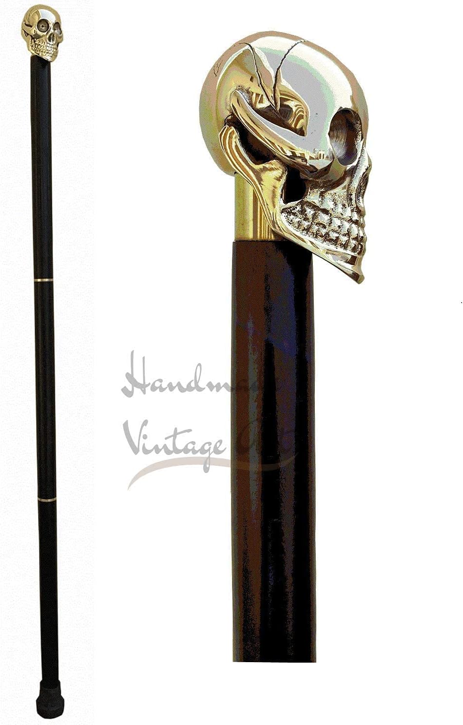 Samara Nautical Gehstock mit Totenkopf-Motiv, aus Holz, Vintage-Design, Schwarz
