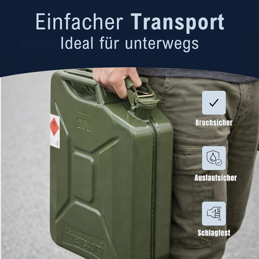 Metall-Kraftstoff-Kanister CLASSIC 20l, mit UN-Zulassung für Benzin, Diesel und andere Gefahrgüter,