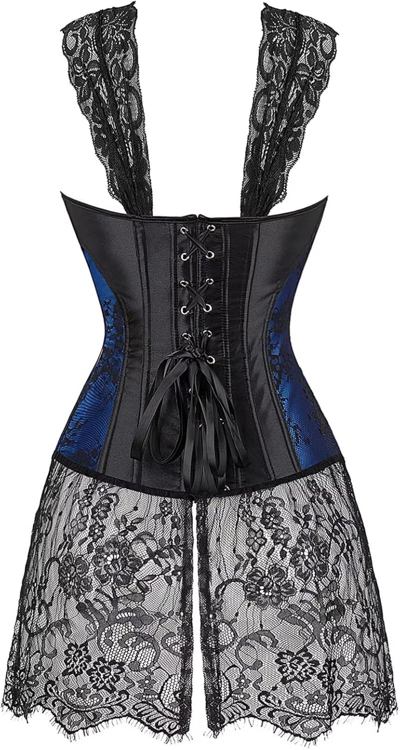 Jutrisujo Korsett Damen Kleid Corsage Gothic Korsagenkleid Reissverschluss Schnüren Reizwäsche Schwa