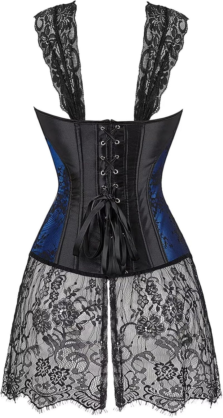 Jutrisujo Korsett Damen Kleid Corsage Gothic Korsagenkleid Reissverschluss Schnüren Reizwäsche Schwa
