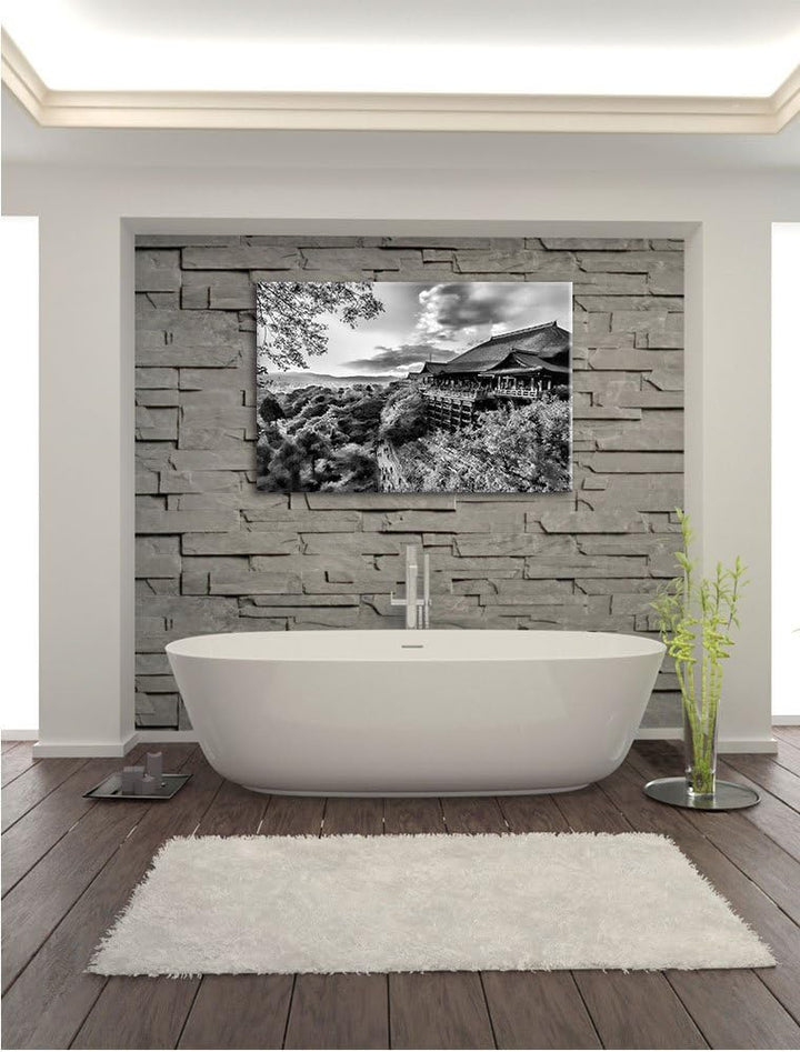 Pixxprint Monocrome, Majestätisches Japanisches Gebäude, Format: 100x70 auf Leinwand, 100x70