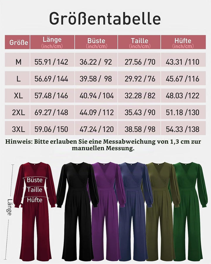 Tanmolo Damen Lang Jumpsuit Langarm V-Ausschnitt Overall Elegant Hosenanzug Weites Bein Romper Mit T