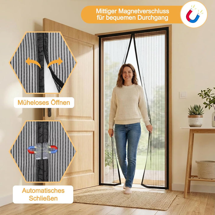 Fliegengitter Balkontür Magnet, Fliegengitter Tür 100x200cm Schwarz Schwarz 100*210, Schwarz 100*210