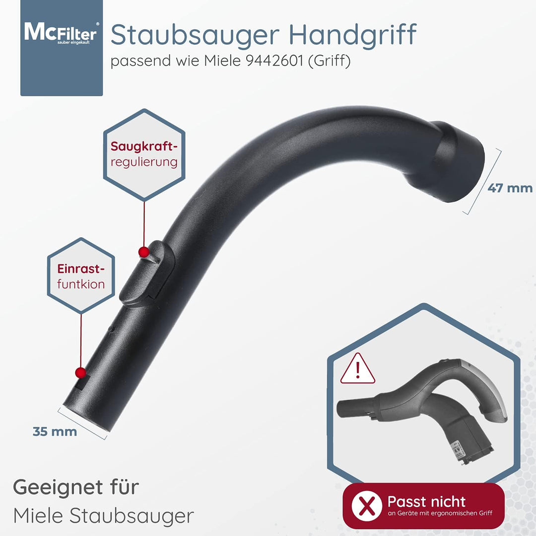 McFilter I Handgriff kompatibel mit Miele Staubsauger, Griffrohr mit Ø 35mm und Saugkraftregulierung