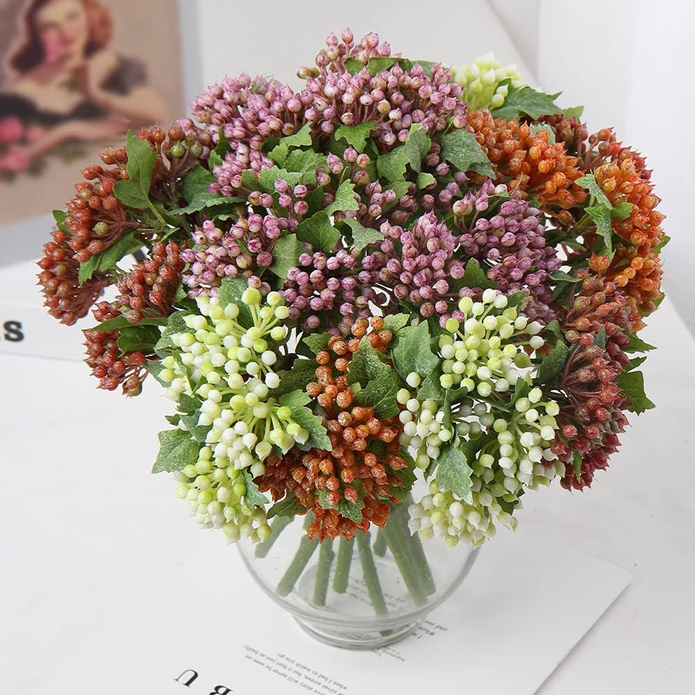 Künstliche Pflanze Beeren Kunstpflanzen Weihnachten Fruchtbeeren Kunstblumen 5 Stiele 30CM für Kranz
