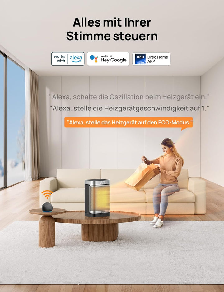 Dreo 1500W Smarte Raumheizungen für den Innenbereich tragbare Heizung, WiFi Alexa & Google Assistant