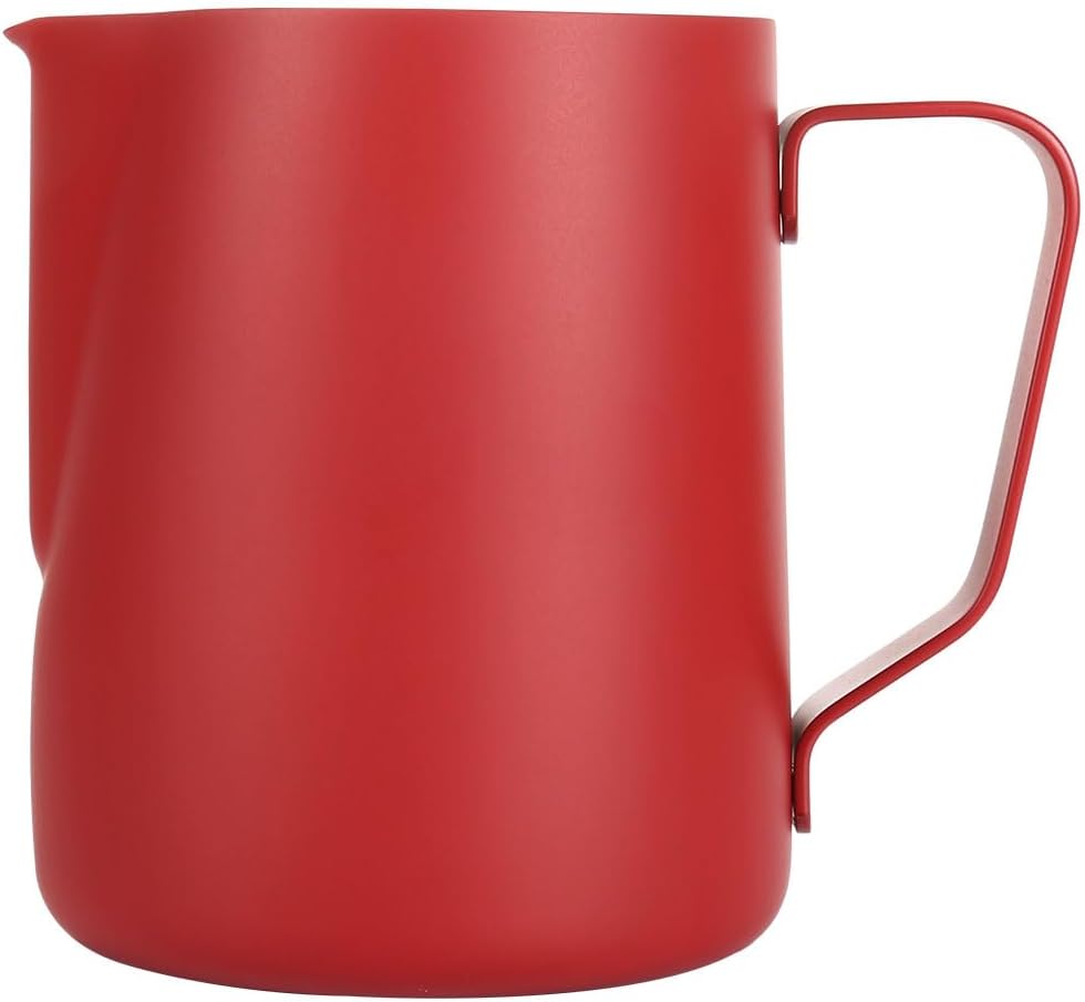 Milchaufschäumkrug – Dampfkrug aus Edelstahl für Espresso, Latte Art Cup, Kaffee – 600 ml, Dunkelrot