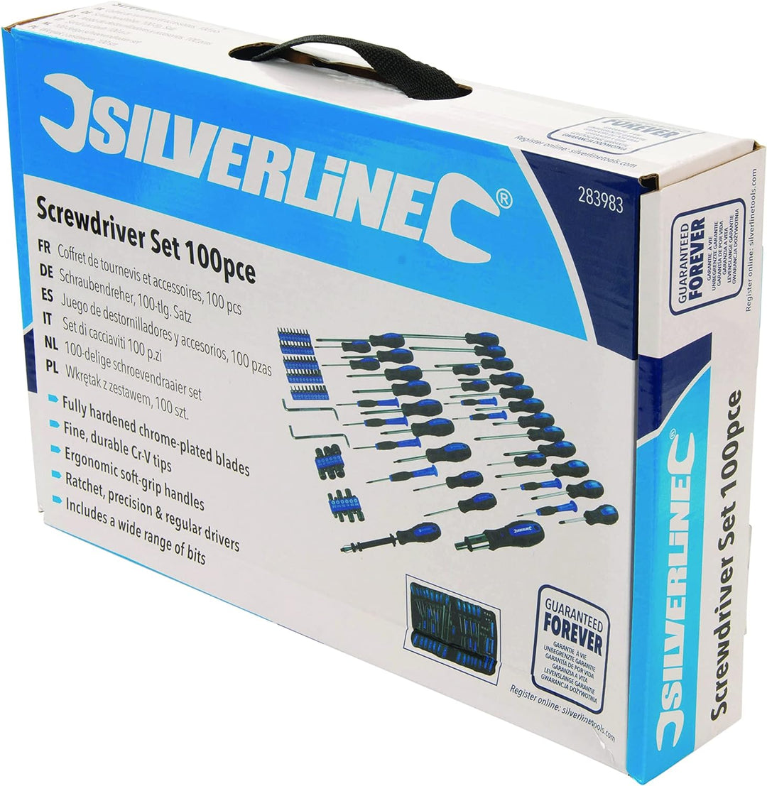 Silverline 283983 Schraubendreher-Set, 100-teilig, blau Pantone 300C / grau 431C